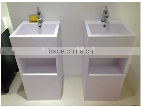 2016 Popular Hot Artificial Stone Solid Surface Colored Hotel Bathroom Pedestal Wash Basin, Freestanding Wash Basin