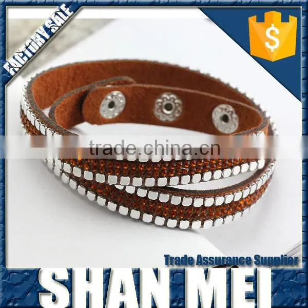 Plain Handcraft Mens Crystal Leather Bracelet/bangles