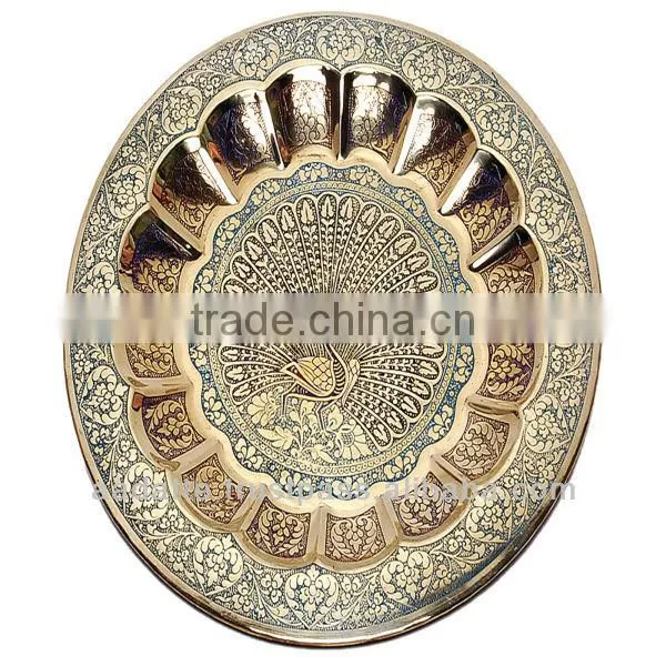 Large Wall Hanging Decorative Hand Painted Embossed Brass Plate