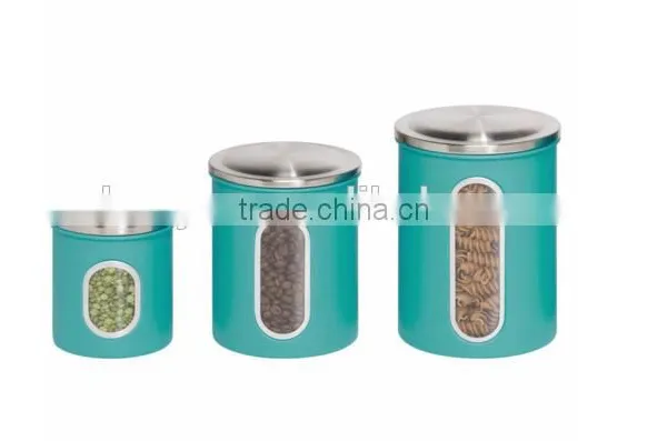Blue 3-Piece Metal Nested Kitchen Canister Storage Set photo-3