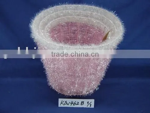 Round Pink Wool and Wire Storage Crap Basket