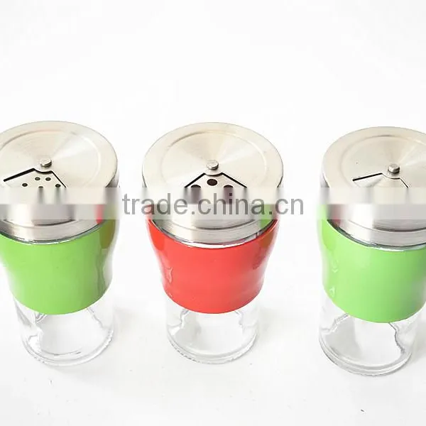 Colorful Glass Condiment Bottle With Rotating Hole Lid Metal Cover photo-2