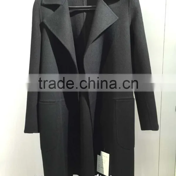 Ladies Handle Dark Grey 100% Wool Coat for Sring and Fall photo-6