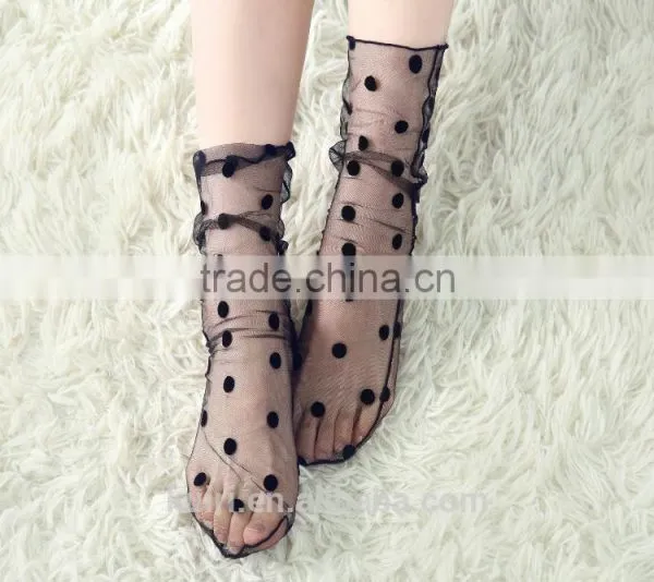 WS-24 Sexy Breathable Silk Heap Heap Soft Elasticity Black Fishnet Lace Flower Mesh Ankle Fashion Socks Summer Style photo-5