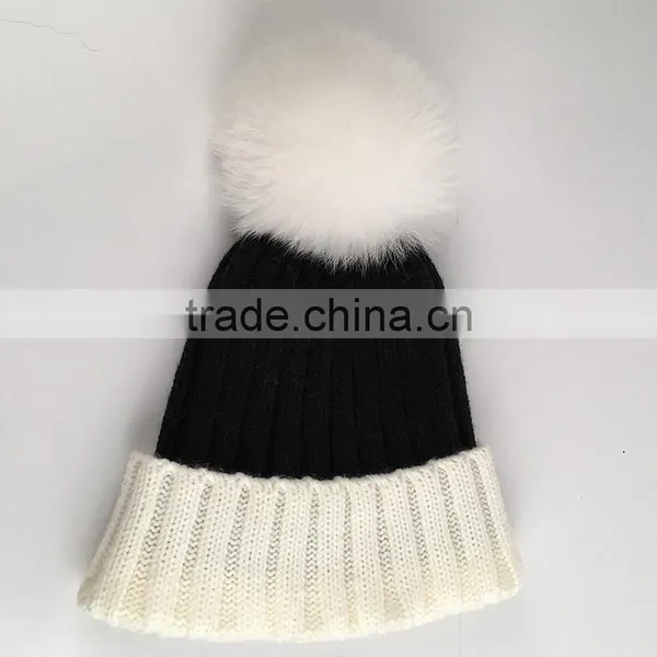 Myfur White Fox Body Fur Thick Fur Pompoms Knitted Adult Beanie Cap photo-2