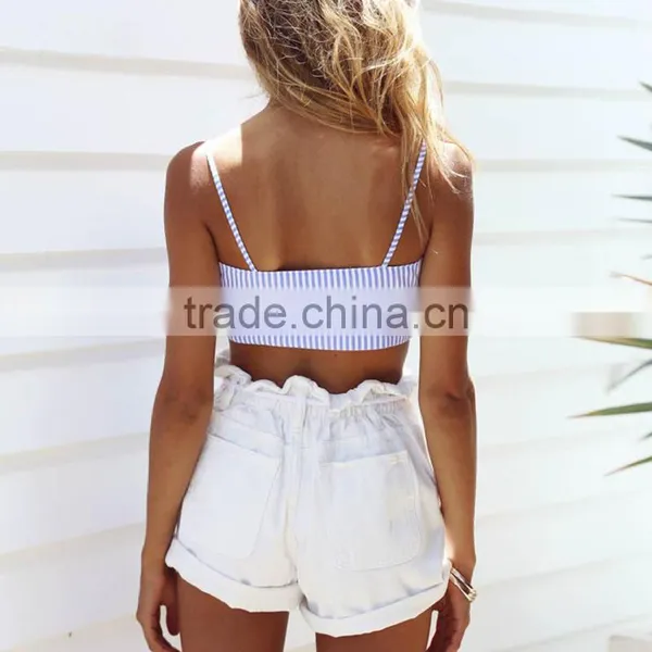Polyester Tank Top Backless Wrapped Chest Printed Striped Sold By PC photo-3