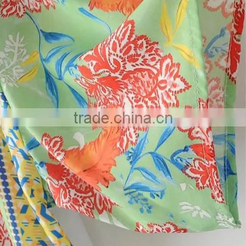 Women Summer Clothes Rinted Shivering Blue Satin Women Short Sleeve Shirt photo-6