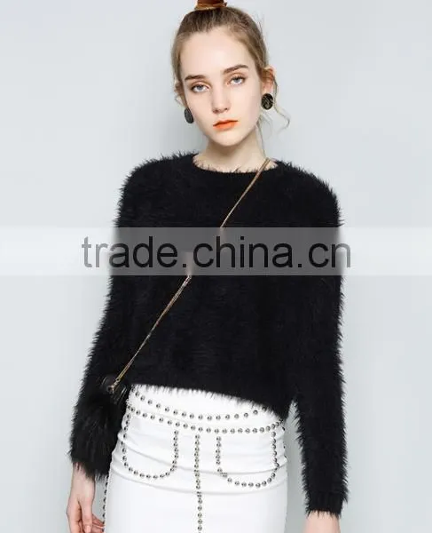 Lady Custom Plain Soft Fuzzy Mohair Fitted Sweater Pullover With High Quality photo-2
