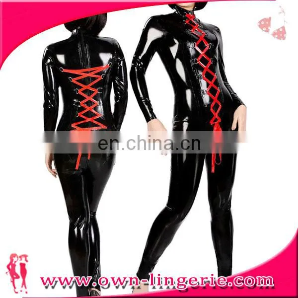 Human Body Vinyl Costume Catsuit/zentai Suits Fetish for Sexy Tight Red Lace up Front