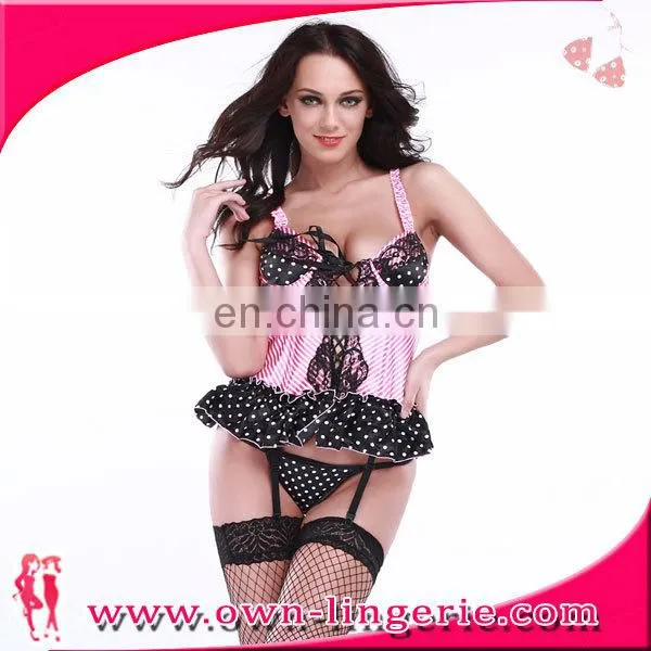 Pink With Black Point Girl's Waist Training Corset Skirt photo-4