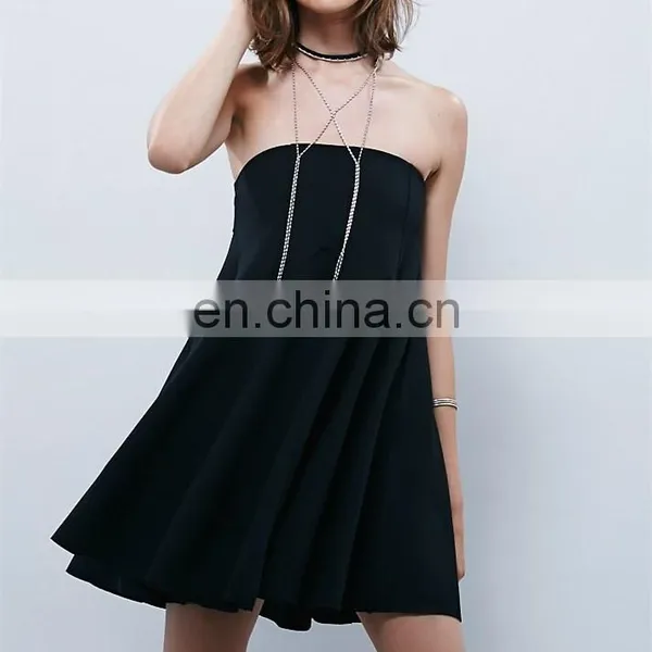 Taiwan Online Shopping Strapless Sex Chiffon Swing Dresses Korea Evening Outfit Black NT6721 photo-4