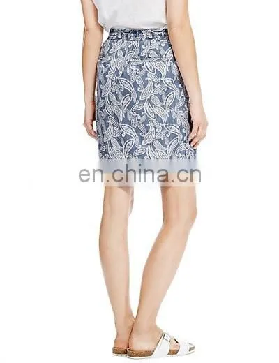 2015 Fashion Mature Women Abstract Print Denim Track Mini Skirt photo-4
