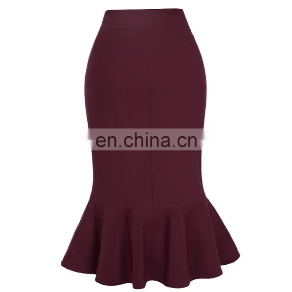 Kate Kasin Occident Women's Fashion OL Causal Wine Red Mermaid Hips-Wrapped Pencil Skirt KK000241-2 photo-5
