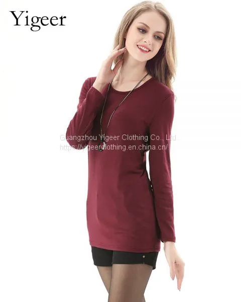 Long Sleeve O-Neck Pure Slimming Bodycon Lady's Top photo-2