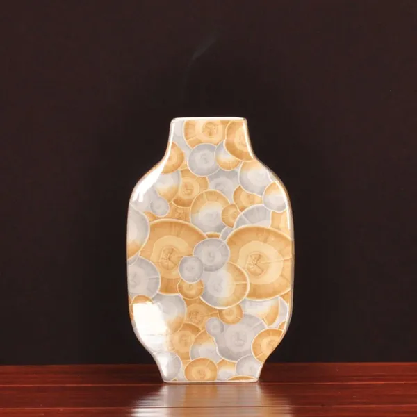 Hand Made Color Paint Jingdezhen Chinese Flat Square Yellow Ceramic Flower Vase For Study photo-4