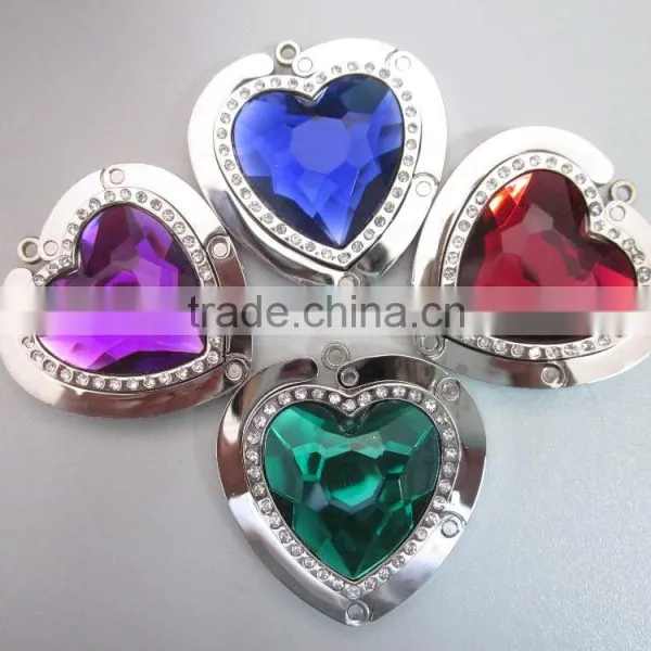Crystal Heart of Ocean Heart Shape Folded Metal Table Top Bag Hanger photo-2