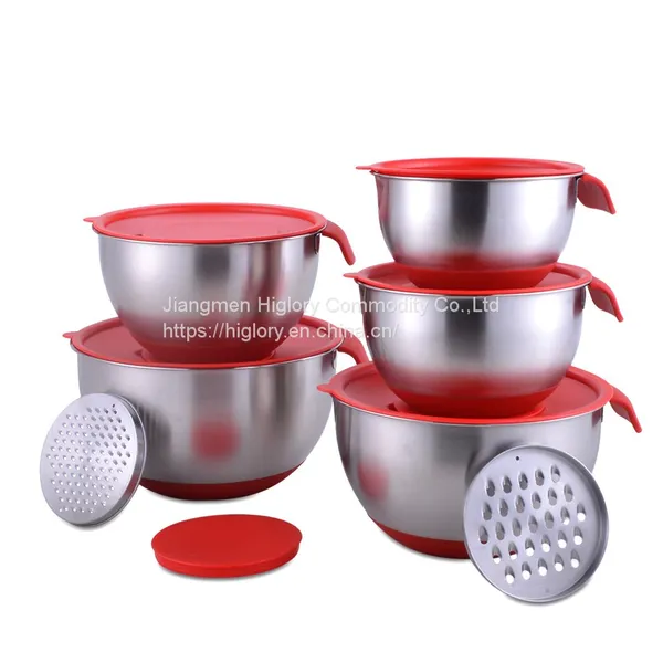 Hot selling Stainless steel salad bowl beat eggs basin with silicone lid grater mixing bowl set with handle