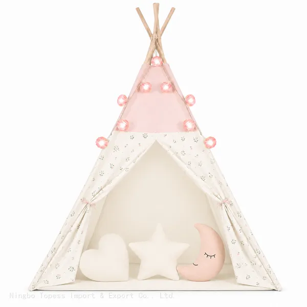 Teepee Tent for Kids, Foldable Play Tent With Pennant Banners & Led Lamp Light for Girls & Boys, Cozy Warm Reading Nook & Room Decor photo-2