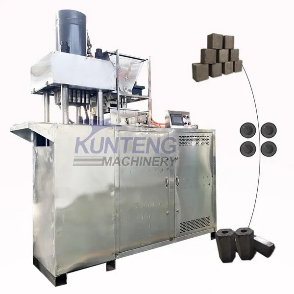 Maquinaria hidráulica para fabricar carbón vegetal de cáscara de coco. Equipamiento para la producción de cubos de carbón vegetal de cáscara de coco vertical. Máquina EPC para la producción de cubos de carbón vegetal de cáscara de coco.