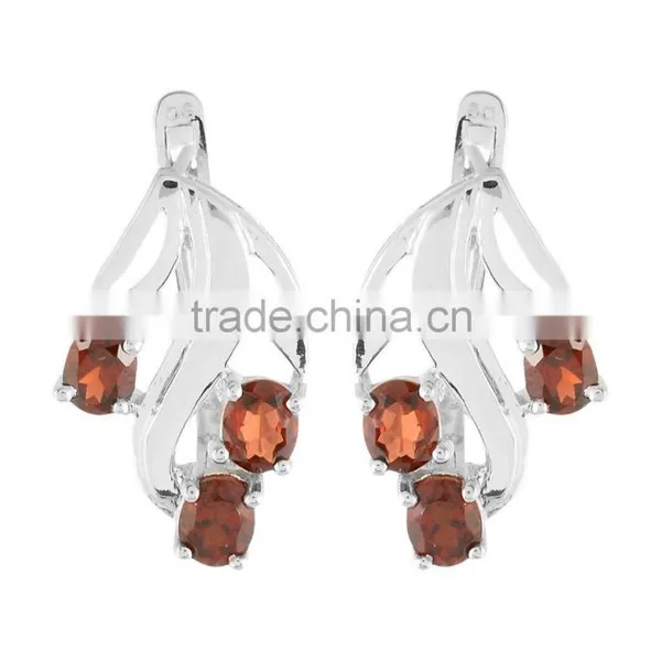 Genuine Three Oval Garnet Ring Earring Set photo-4