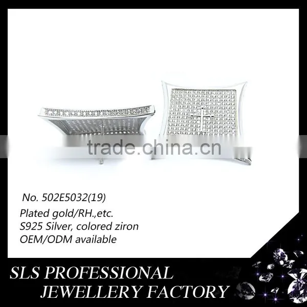 2015 Fashion American 925 Sterling Silver Jewelry Micro Pave cz Cross Inside Stud Earrings photo-4
