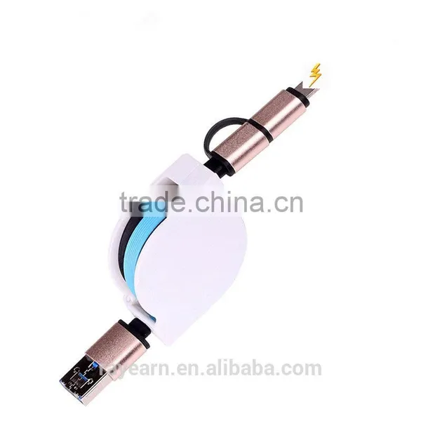 Retractable OTG Flat Charge and Sync 2-in-1 Cable With 8pin & MicroUSB Connectors for IPhone 6 , IPad, IPod Touch /5 Nano 7 photo-2