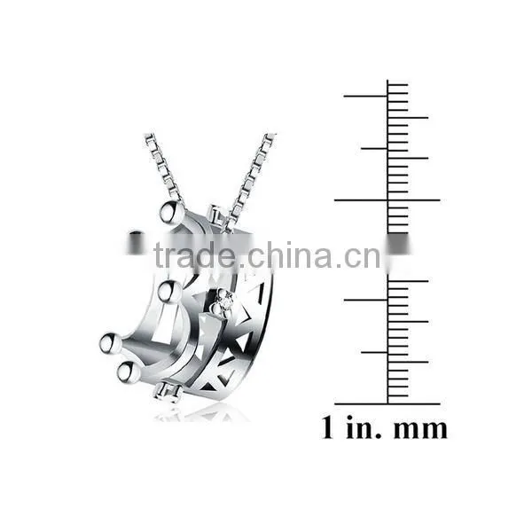 Sterling Silver Austrian Cubic Zirconia Elements Crown Pendant Necklace photo-3