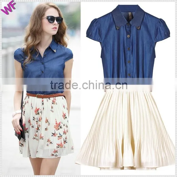 2015 High Fashion Denim Match Chiffon Dresses Chiffion Girls Denim Dress photo-2