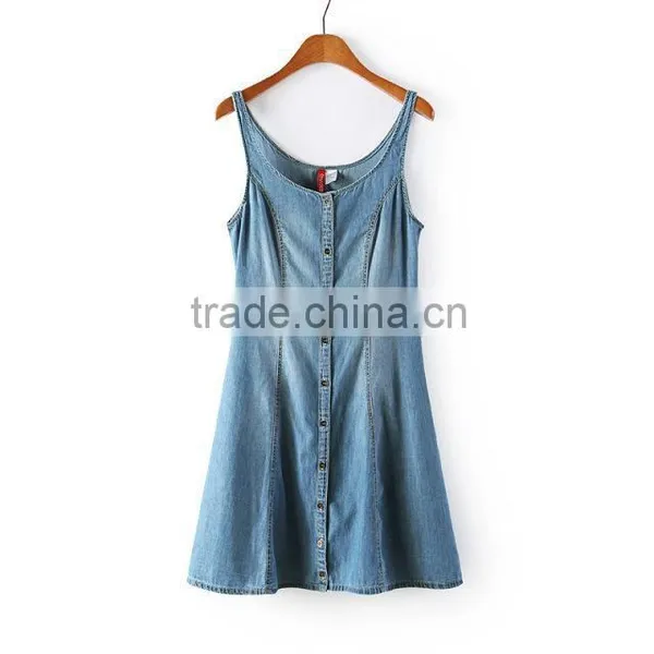 2014 Beautiful Ladies Casual Dresses Pictures Name Brand Womens Sleeveless Denim Sexy Dress Low Price photo-3