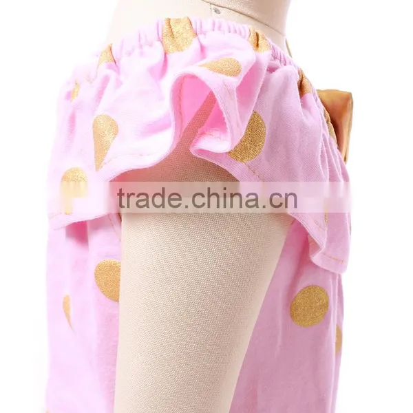 Hot Sale Summer 2016 Cotton Knit Pink Gold Dots Romber Design for Baby Girl photo-5