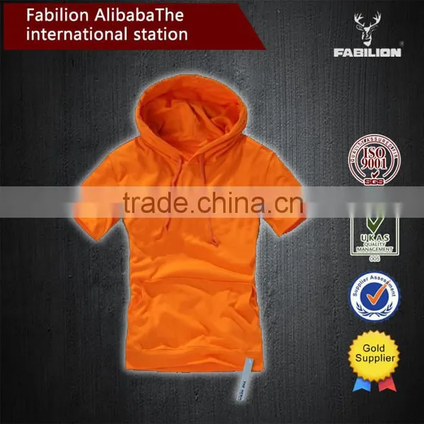 Hot Tide Brand Short-sleeved Solid Color 100% Cotton Plain Hoodie photo-6