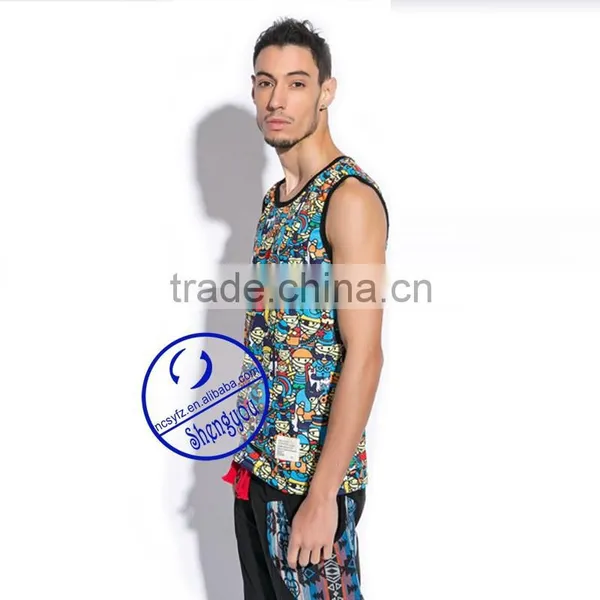 2015 Fashion Design 100 Cotton Mens Full Printed Tank Top photo-3