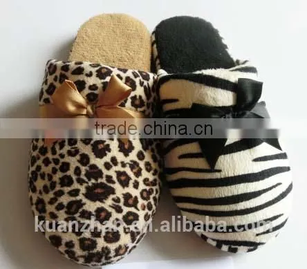 Super Soft Bedroom Hotel Leopard & Zebra Woman Slipper With Ribbon Flower