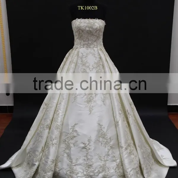 Lebanon Designer Design! 2016 New Luxy Mikado Satin With Heavy Crystal Beading Vintage Lace Ball Gown Wedding Gown