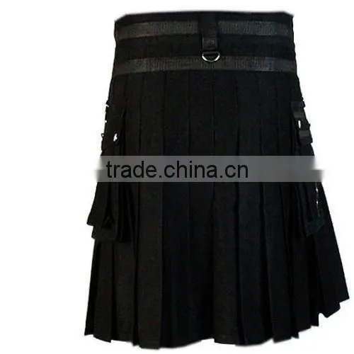 Active Men Black Fashion Kilt, Utility Chain Kilt photo-2