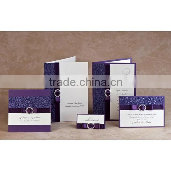 2016 Newmengxing Elegant and Vintage Purple Color Embosing Wedding Invitation Card, Purple Ribbon photo-6