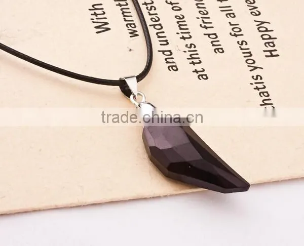 Crystal Wolf Tooth Style Pendant Black Chord Unisex Fashion Necklace Gift photo-3
