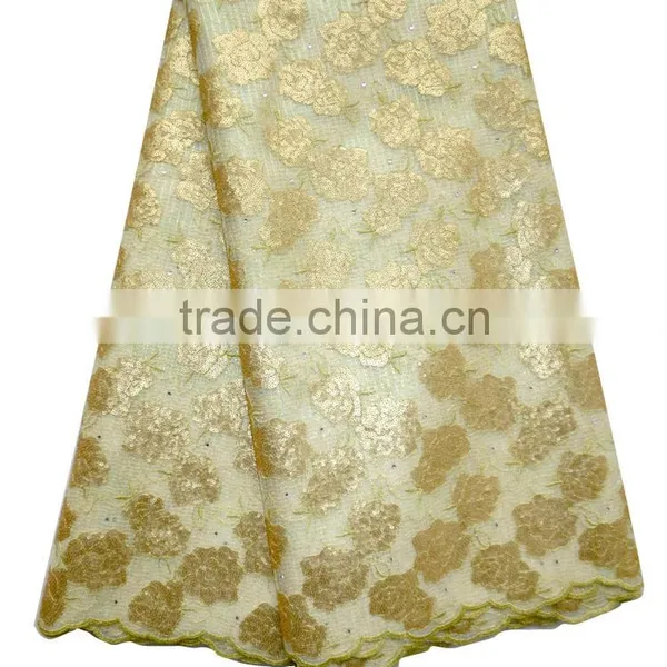 Polyester Dubai French Flower Sequins Embroidery Lace Fabric Wholesale photo-2
