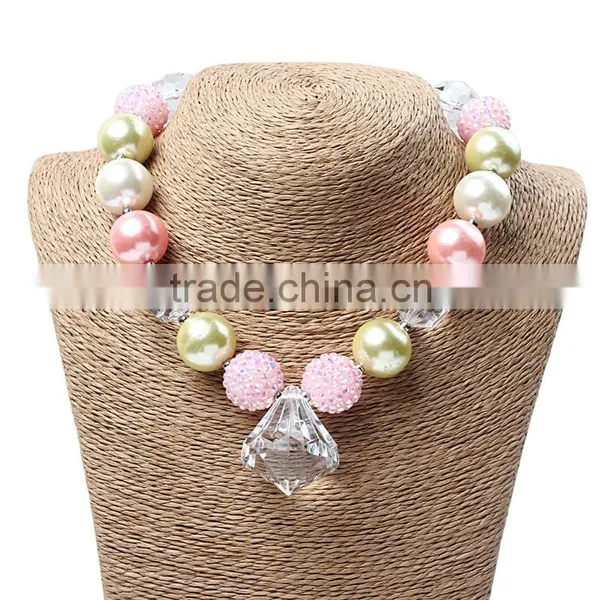 Newest Infant Girl Kids Necklace Bubble Gum Chunky Baby Necklace Wholesale Cheap Baby Girls Chunky Necklace With Pink Hairband photo-4