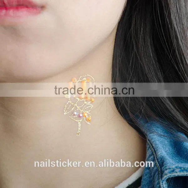 Custom New Fashion Rhinestone Metallic Tattoo Crystal Gold Foil Tattoo Stickers