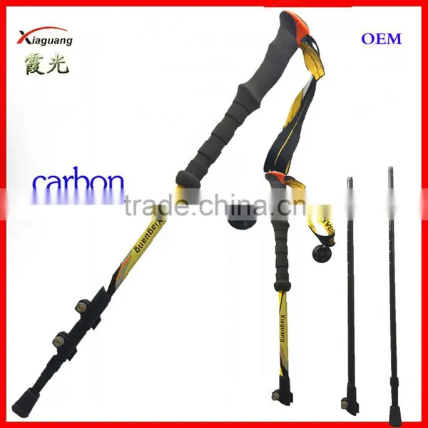 Cheap Three Sections Carbon Fiber Telescopic Trekking Pole Nordic Walking Stick photo-2