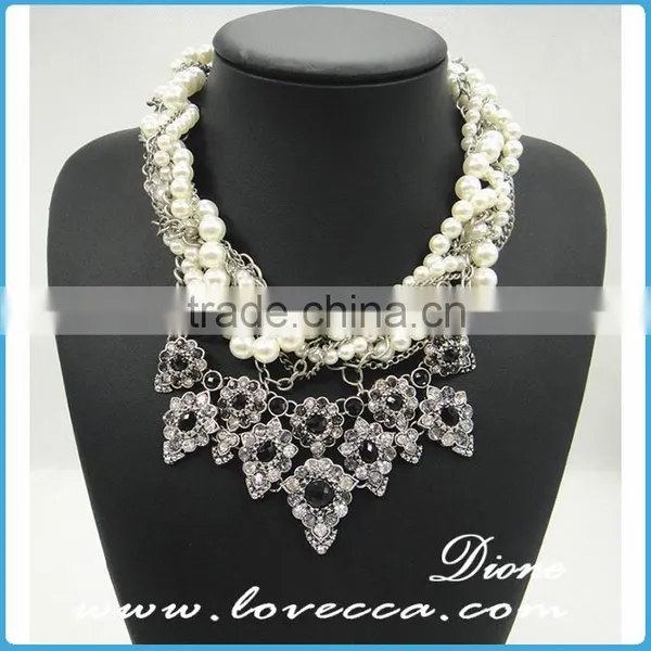 Fashion Luxury Exaggerate Black Stones White Crystal Necklace High Collar Chain photo-5
