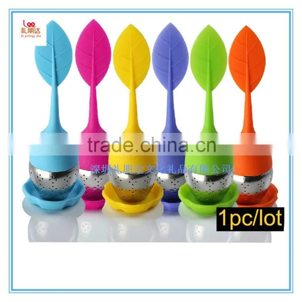 HOT! Set of 2 Loose SiliconeTea Infuser Strainer With Drip Tray, Cute Silicone Leaf Handle As the Lid With Stainless Steel Ball photo-2