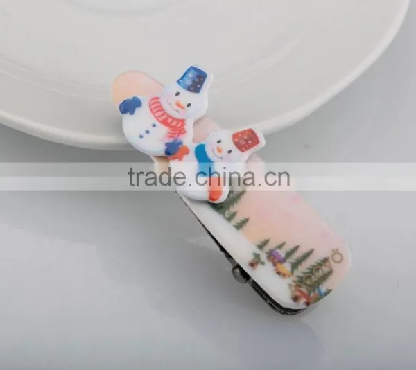 Christmas Hair Clip With Snowman and Glove Ornament Funny Kids Alligator Hair Clip photo-2