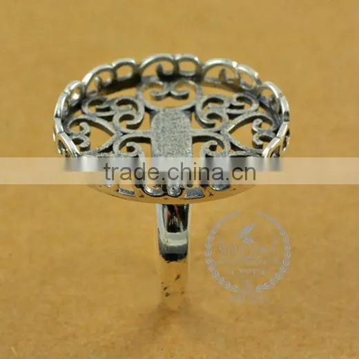 19*23mm 925 Sterling Silver Antiqued Silver Vintage Style Oval Carve Patterns Bezel Ring Base Blank DIY Findings 1223076 photo-3