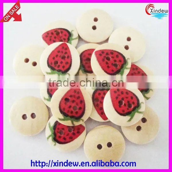 Strawberry Round Printing Wooden Button for Children 24L