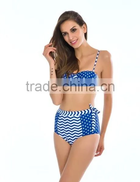 2016Top Selling Striped Retro Push Up High Waist Bikini Swimwear photo-4