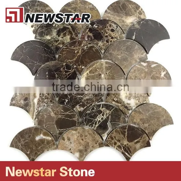 Wooden White Polished Large Fan Shape Fish Scale Marble Tile Mosaics photo-4