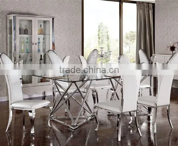 Glass Top Stainless Steel Base Dining Table and Chair AH126 photo-2