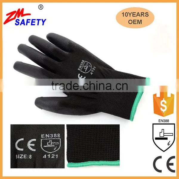 Hot Sale 13Gauge Black Nylon Palm Coated Black PU Work Gloves for Industry Safety photo-3